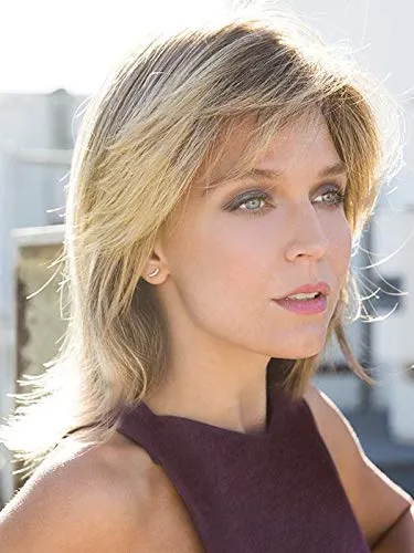 Jade Wig Color Creamy Blonde - Noriko Wigs 9" Shoulder Length Flipped Feathered Layers Synthetic Average Cap Basic Cap Retro Bundle MaxWigs Hairloss Booklet