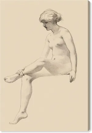 James Wells Champney - Seated Female Nude Canvas Nude Portrait Wall Art, Gallery Wrapped, 36" x 54"