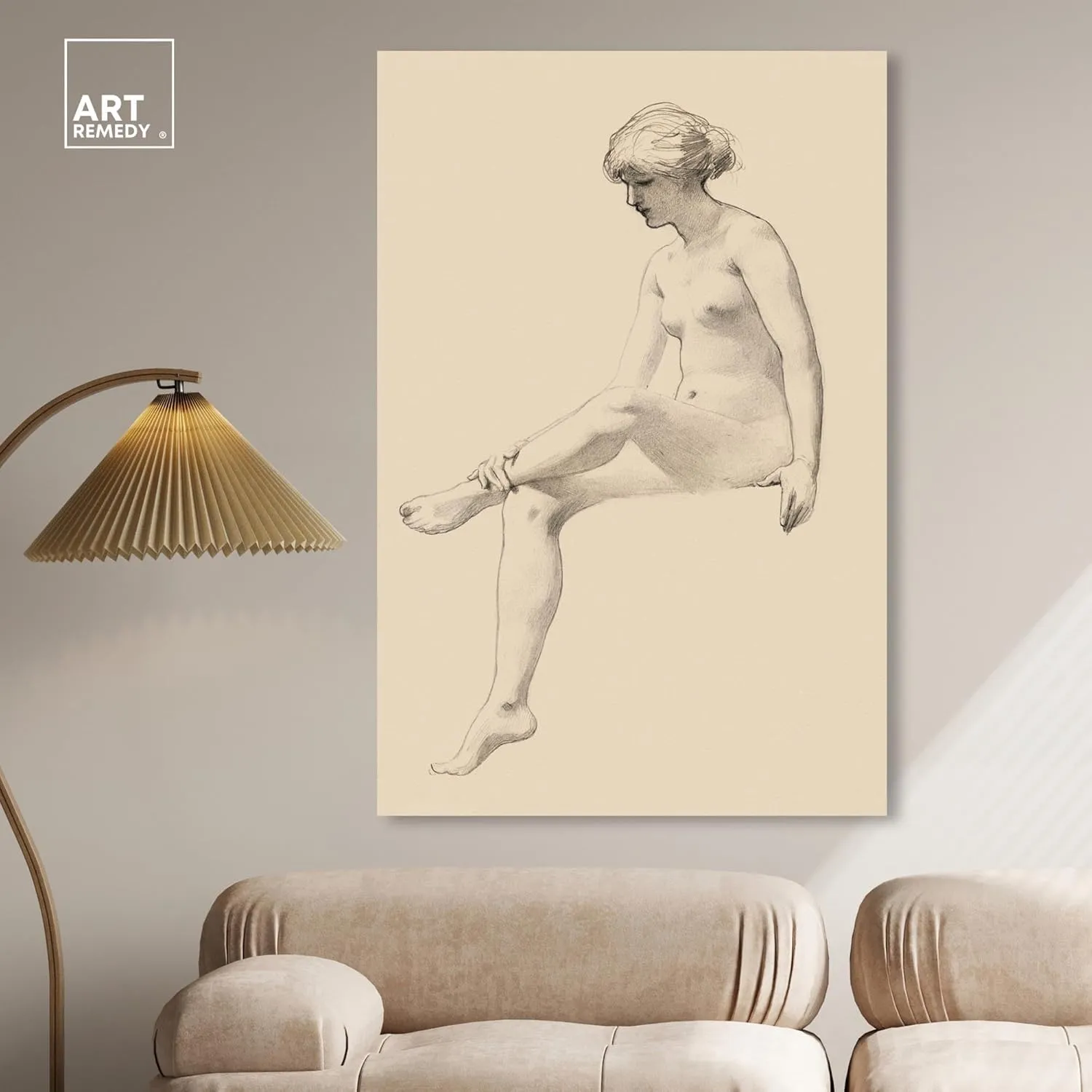 James Wells Champney - Seated Female Nude Canvas Nude Portrait Wall Art, Gallery Wrapped, 36" x 54"