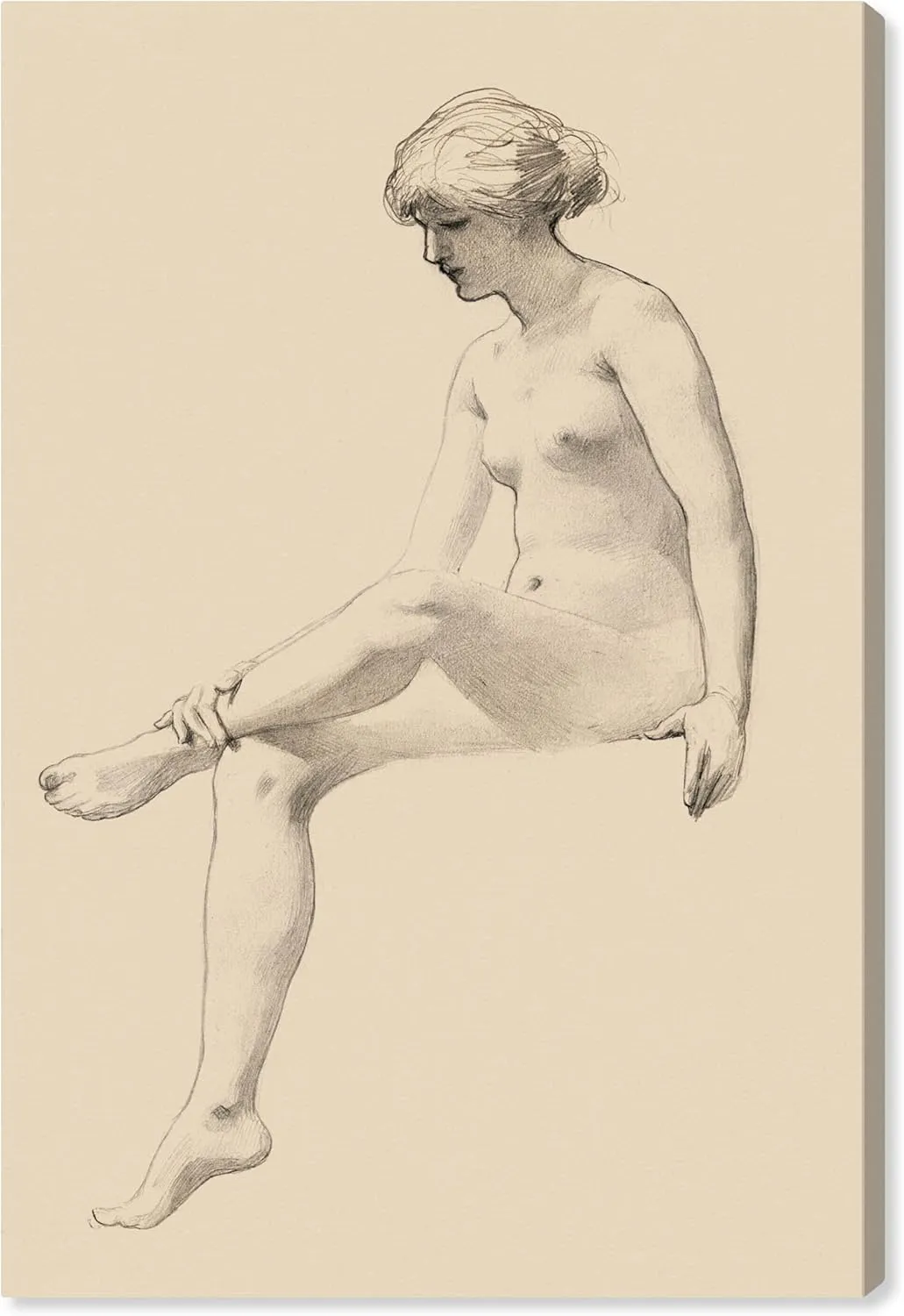 James Wells Champney - Seated Female Nude Canvas Nude Portrait Wall Art, Gallery Wrapped, 36" x 54"