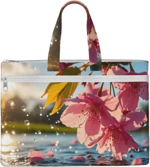 Japanese Cherry Flowers Print Men's and Women's Canvas Portable File Bags,Laptop Briefcase,Business Travel Office Bags