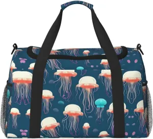 Jellyfish Pattern print Large Canvas Travel Duffel Bag Weekender Bags for Women Overnight Bag Carry On Tote Bag