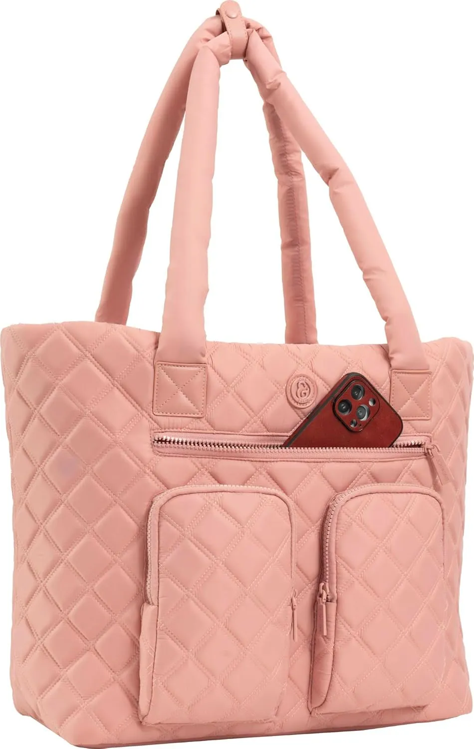 Joan & David 21 Inch Diamond Quilted Puffer Nylon Travel Workbook Tote (Blush)