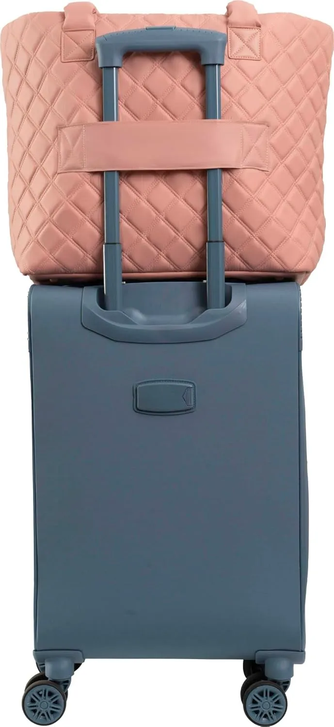 Joan & David 21 Inch Diamond Quilted Puffer Nylon Travel Workbook Tote (Blush)