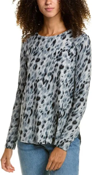Joan Vass High-Low Hem Animal Print Sweater