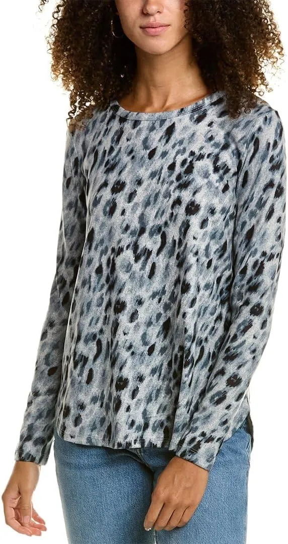 Joan Vass High-Low Hem Animal Print Sweater