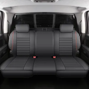 JOJOBAY Chevy Silverado Seat Covers,GMC Sierra Seat Covers,Custom Fit 2007-2024 1500 2500HD 3500HD Crew Double Extended Regular Cab,LT LZT RST(Rear Seat Covers,Black Red)