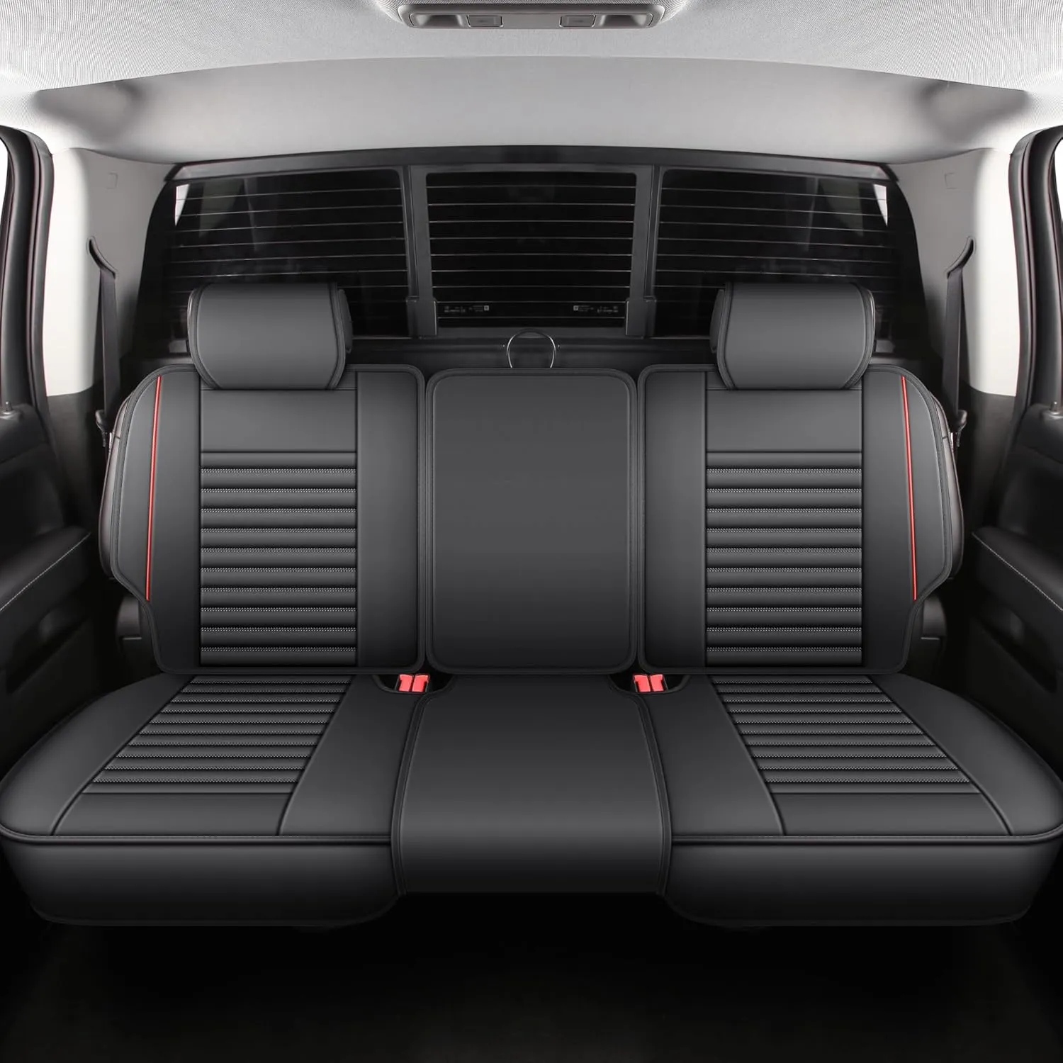 JOJOBAY Chevy Silverado Seat Covers,GMC Sierra Seat Covers,Custom Fit 2007-2024 1500 2500HD 3500HD Crew Double Extended Regular Cab,LT LZT RST(Rear Seat Covers,Black Red)