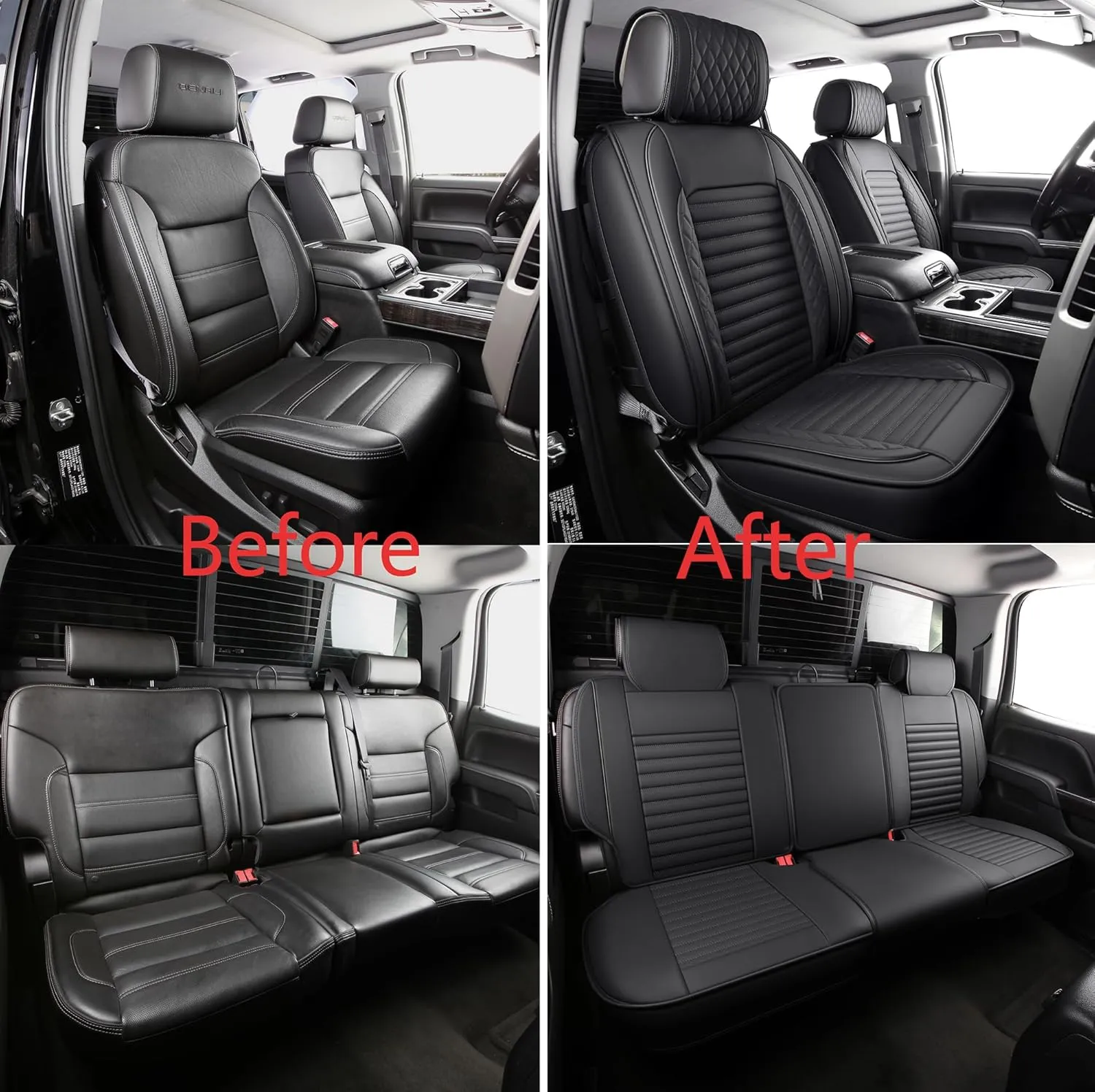 JOJOBAY Chevy Silverado Seat Covers,GMC Sierra Seat Covers,Custom Fit 2007-2025 1500 2500HD 3500HD Crew Double Extended Regular Cab,LT LZT RST Trail Boss(Full Set,Black)