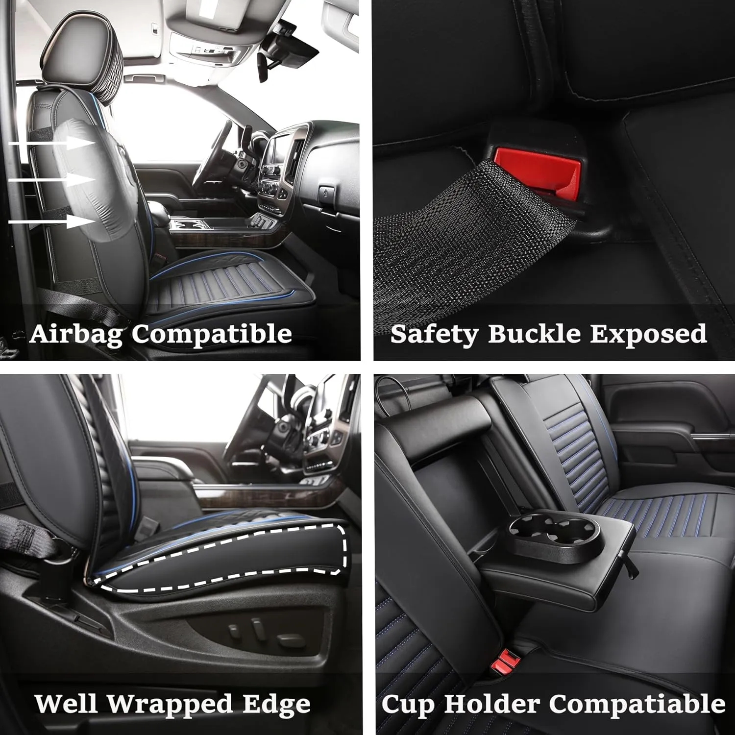 JOJOBAY Chevy Silverado Seat Covers,GMC Sierra Seat Covers,Custom Fit 2007-2025 1500 2500HD 3500HD Crew Double Extended Regular Cab,LT LZT RST(Full Set,Black Blue)