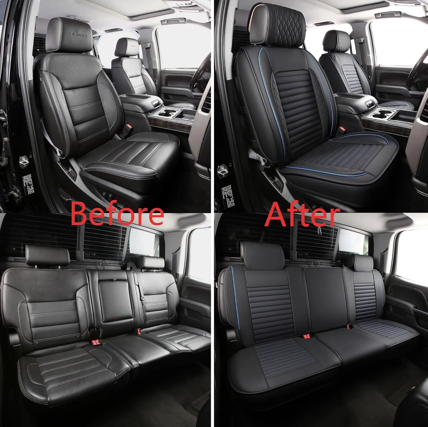 JOJOBAY Chevy Silverado Seat Covers,GMC Sierra Seat Covers,Custom Fit 2007-2025 1500 2500HD 3500HD Crew Double Extended Regular Cab,LT LZT RST(Full Set,Black Blue)