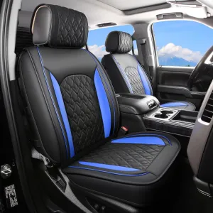 JOJOBAY Chevy Silverado Seat Covers,Leather Seat Covers for GMC Sierra,Custom Fit 2007-2026 1500 2500HD 3500HD Crew Double Extended Regular Cab,LT LZT RST Trail Boss(Front Pair,Black Blue)