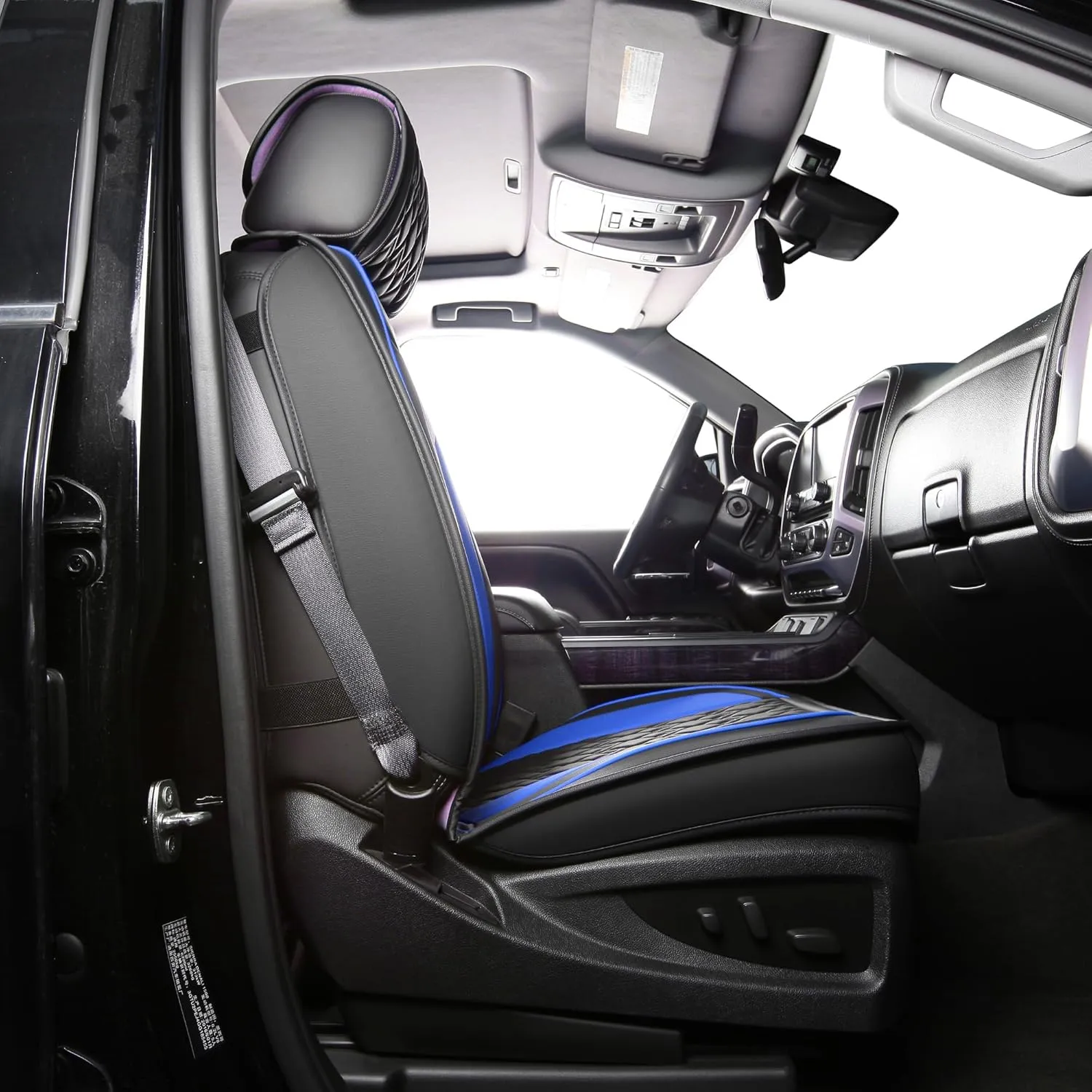 JOJOBAY Chevy Silverado Seat Covers,Leather Seat Covers for GMC Sierra,Custom Fit 2007-2026 1500 2500HD 3500HD Crew Double Extended Regular Cab,LT LZT RST Trail Boss(Front Pair,Black Blue)