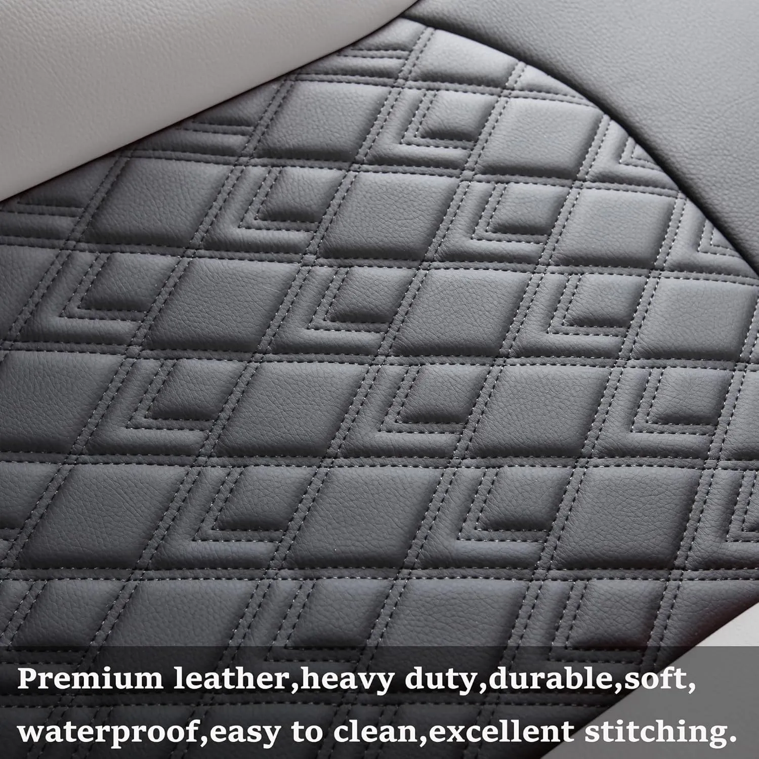 JOJOBAY Chevy Silverado Seat Covers,Leather Seat Covers for GMC Sierra,Custom Fit 2007-2026 1500 2500HD 3500HD Crew Double Extended Regular Cab,LT LZT RST Trail Boss(Front Pair,Black Grey)
