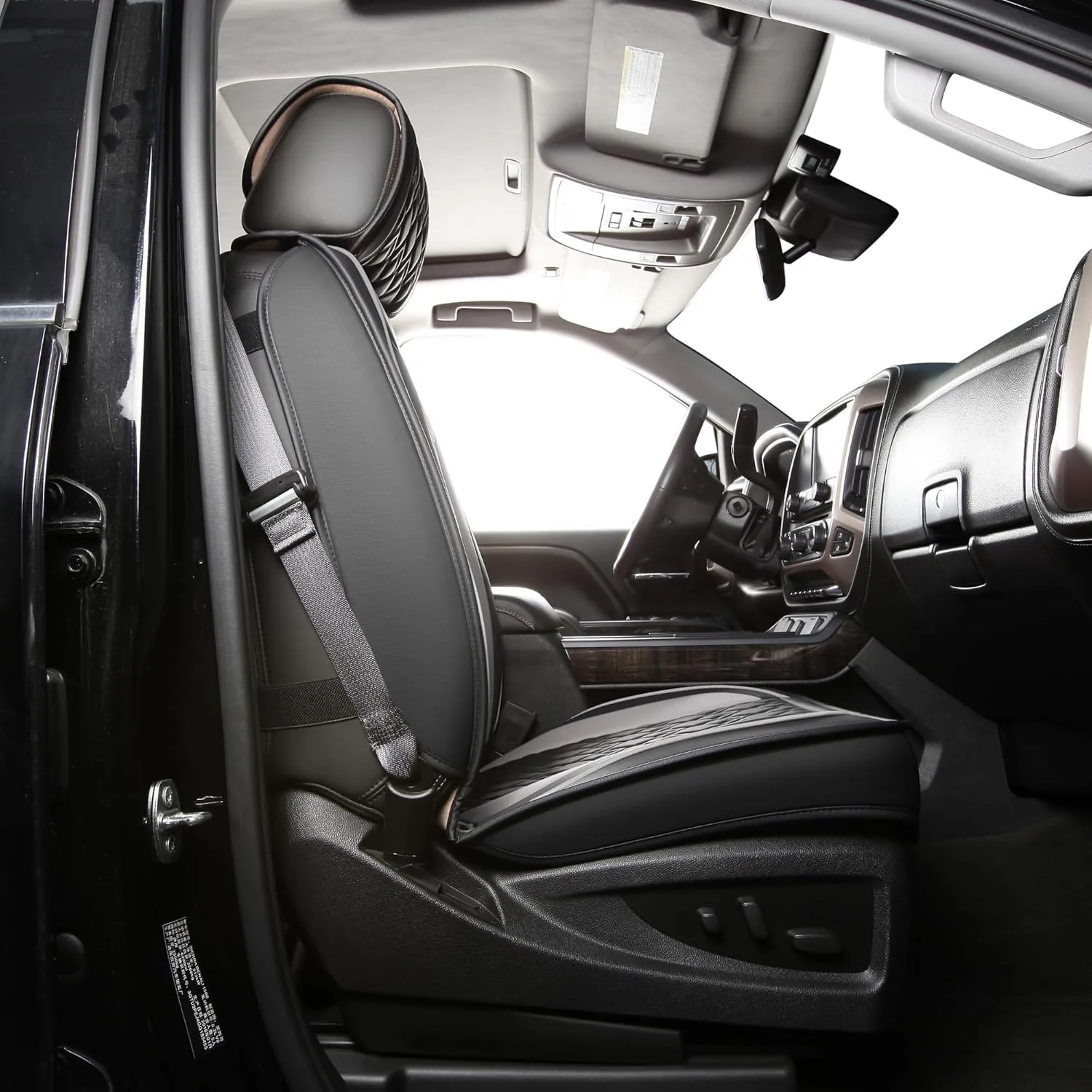 JOJOBAY Chevy Silverado Seat Covers,Leather Seat Covers for GMC Sierra,Custom Fit 2007-2026 1500 2500HD 3500HD Crew Double Extended Regular Cab,LT LZT RST Trail Boss(Front Pair,Black Grey)