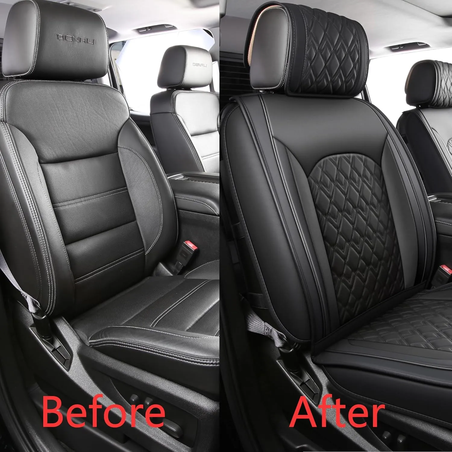 JOJOBAY Chevy Silverado Seat Covers,Leather Seat Covers for GMC Sierra,Custom Fit 2007-2026 1500 2500HD 3500HD Crew Double Extended Regular Cab,LT LZT RST Trail Boss(Front Pair,Black)