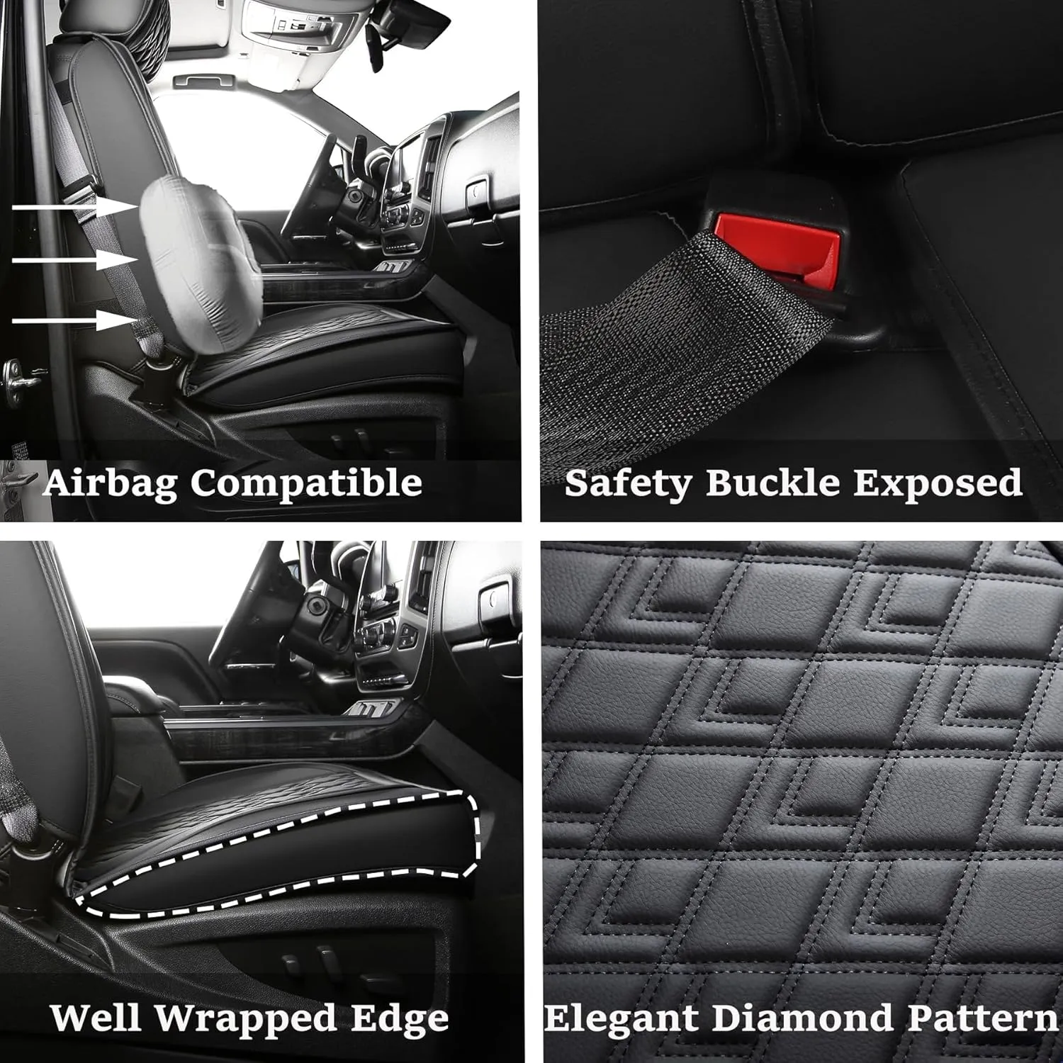 JOJOBAY Chevy Silverado Seat Covers,Leather Seat Covers for GMC Sierra,Custom Fit 2007-2026 1500 2500HD 3500HD Crew Double Extended Regular Cab,LT LZT RST Trail Boss(Front Pair,Black)