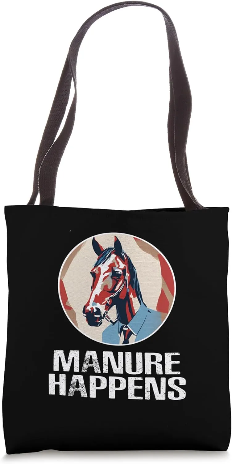 Joke Party Retro Horse Portrait Manure Art Happens Graphic Tote Bag