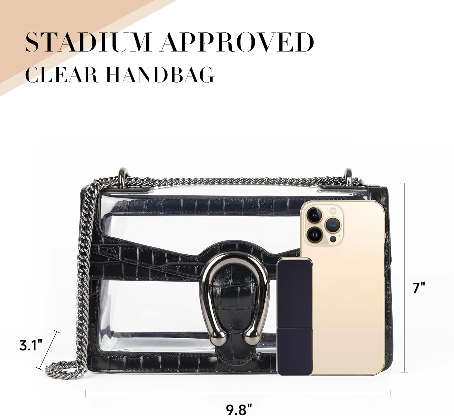 Joryin Women's Stadium Approved Crossbody Bag for Women, Small Clear Bag Shoudler Purse with Chain Strap