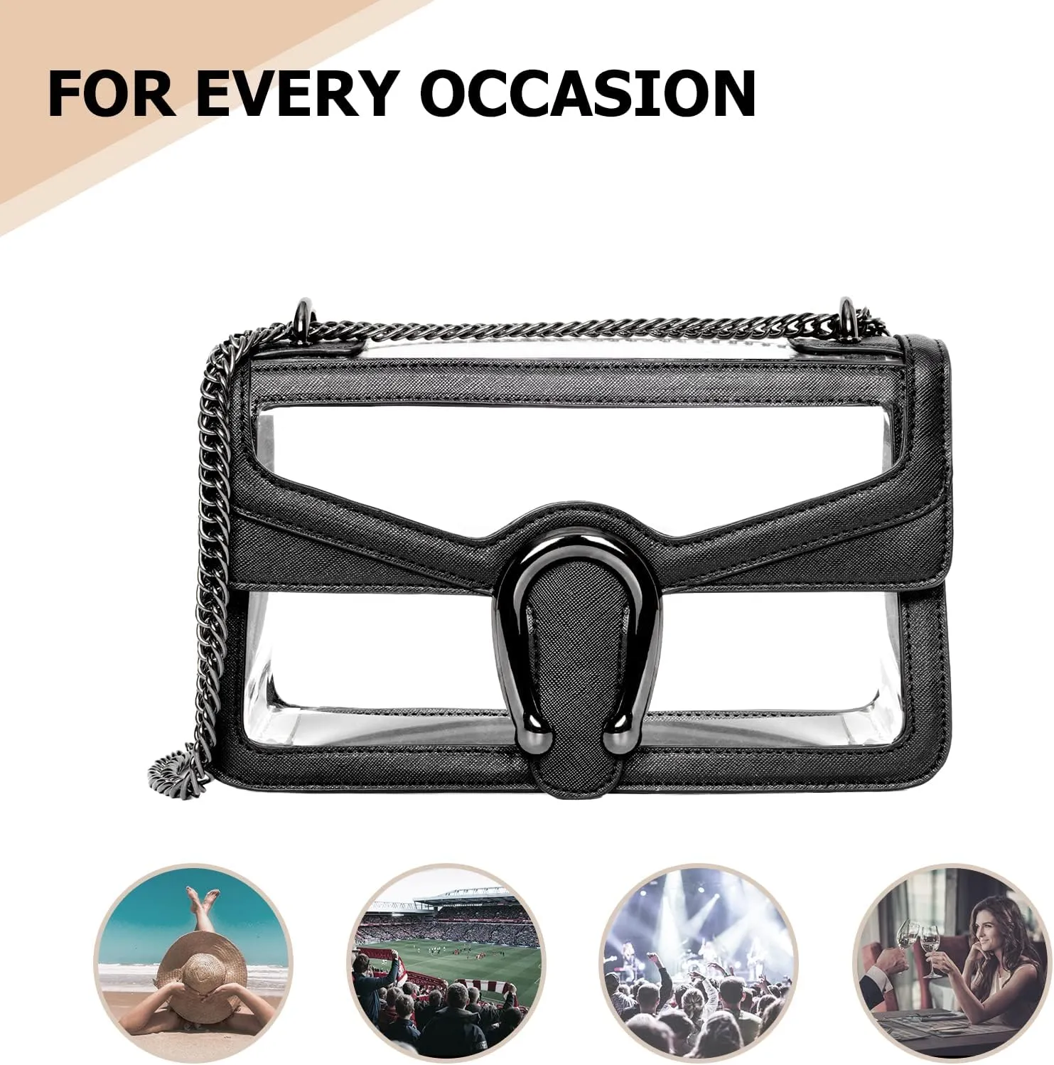 Joryin Women's Stadium Approved Crossbody Bag for Women, Small Clear Bag Shoudler Purse with Chain Strap