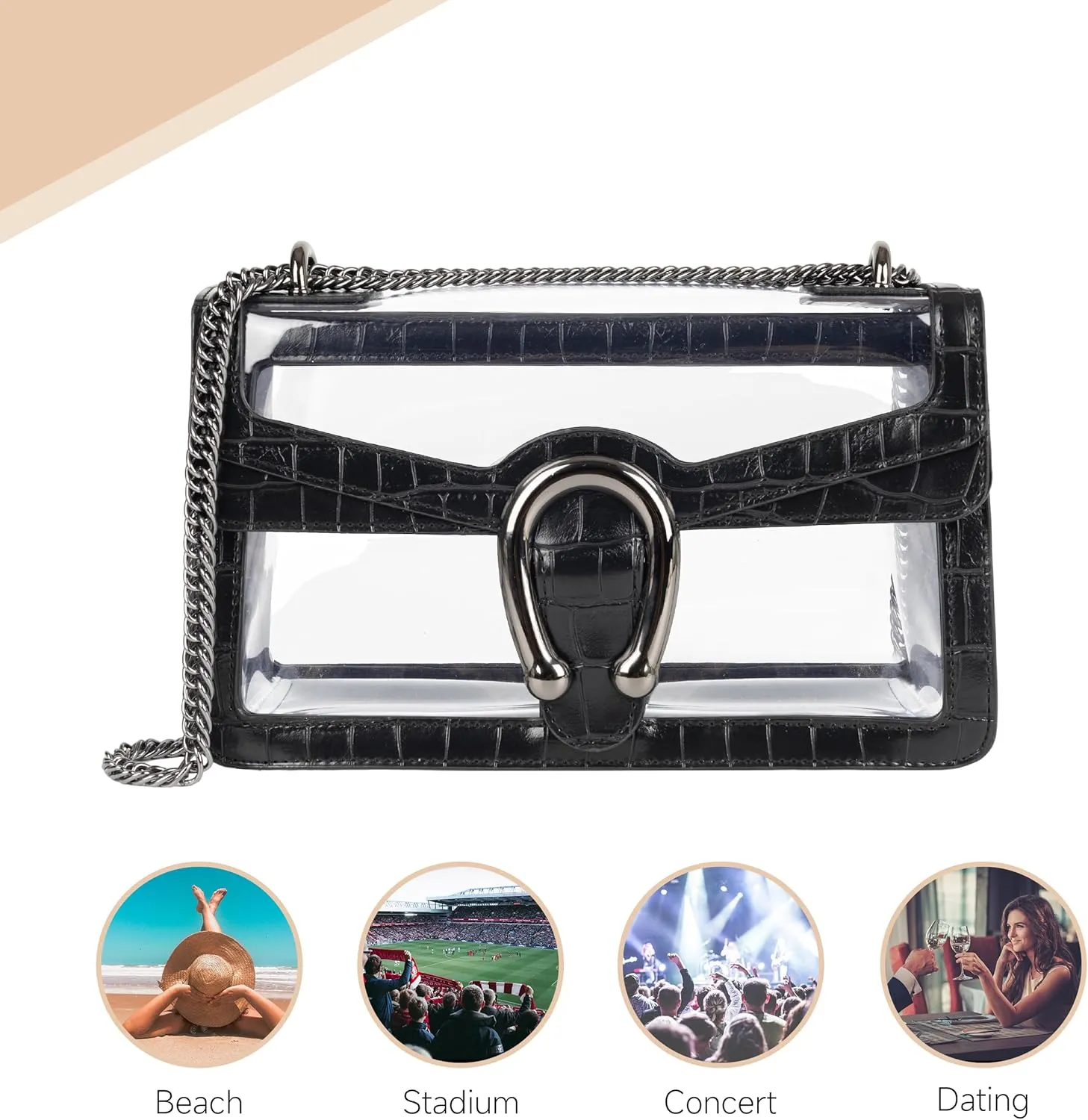 Joryin Women's Stadium Approved Crossbody Bag for Women, Small Clear Bag Shoudler Purse with Chain Strap