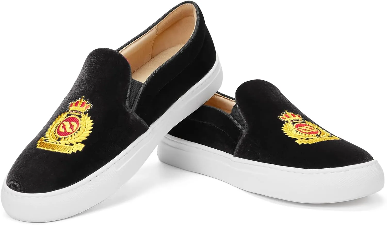 Journey West Men's Fashion Velvet Sneakers with Embroidery Comfortable Slip-On Walking Shoes for Men