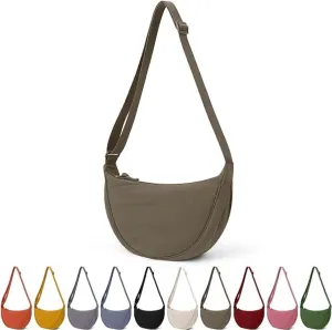 JQWSVE Nylon Crescent Bag for Women Men Crossbody Bag Hobo Sling Crescent Shoulder Bag Purse Casual Solid Color Dumpling Bag