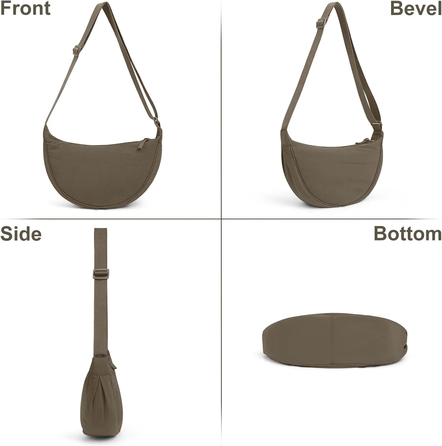 JQWSVE Nylon Crescent Bag for Women Men Crossbody Bag Hobo Sling Crescent Shoulder Bag Purse Casual Solid Color Dumpling Bag