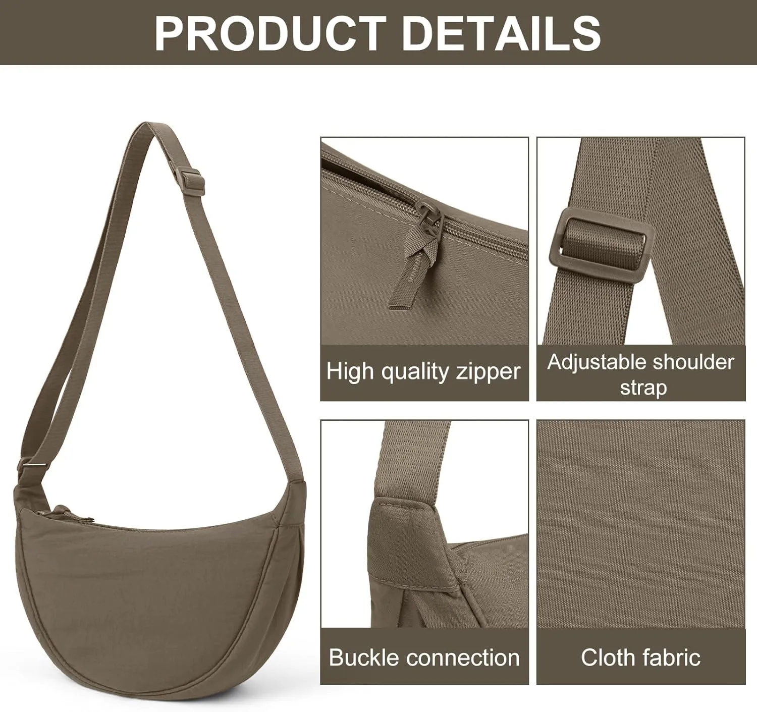 JQWSVE Nylon Crescent Bag for Women Men Crossbody Bag Hobo Sling Crescent Shoulder Bag Purse Casual Solid Color Dumpling Bag
