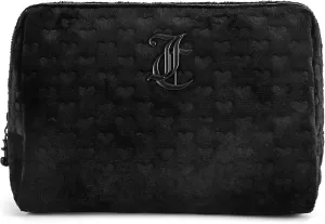Juicy Couture Women's Cosmetics Bag - Travel Makeup and Toiletries Clutch Wedge Pouch, Black Pressed Heart Terry