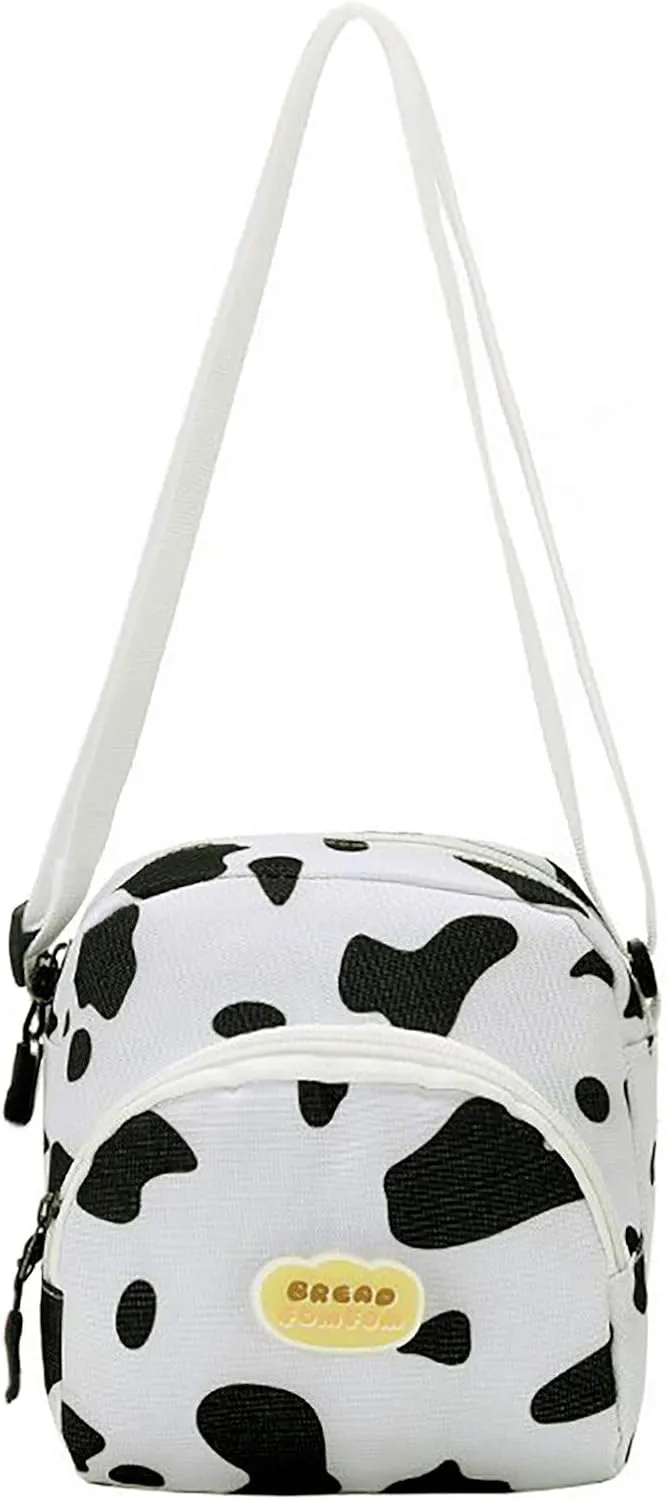 JUMISEE Cute Cow Print Canvas Crossbody Purse Small Cell Phone Bag Shoulder Handbag for Men Women Kids