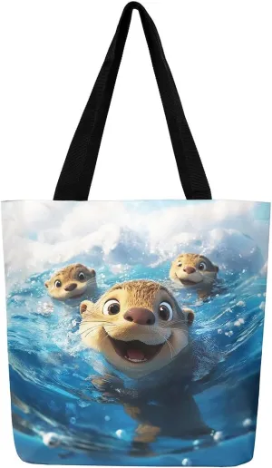 Jungle Animal Canvas Tote Bag,Cute 3D Wildlife Travel Bag for Women,Large Capacity Shopping Gym Bag