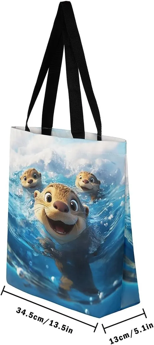 Jungle Animal Canvas Tote Bag,Cute 3D Wildlife Travel Bag for Women,Large Capacity Shopping Gym Bag