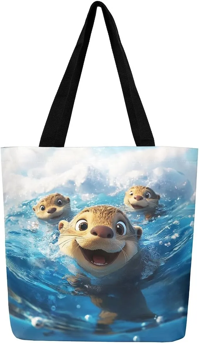 Jungle Animal Canvas Tote Bag,Cute 3D Wildlife Travel Bag for Women,Large Capacity Shopping Gym Bag