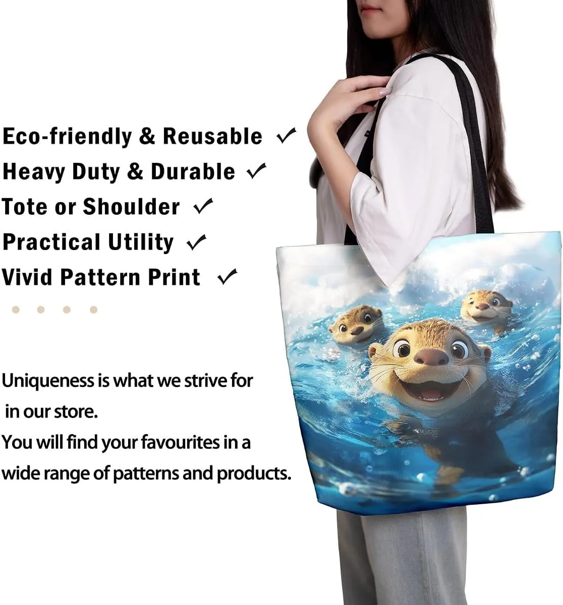 Jungle Animal Canvas Tote Bag,Cute 3D Wildlife Travel Bag for Women,Large Capacity Shopping Gym Bag