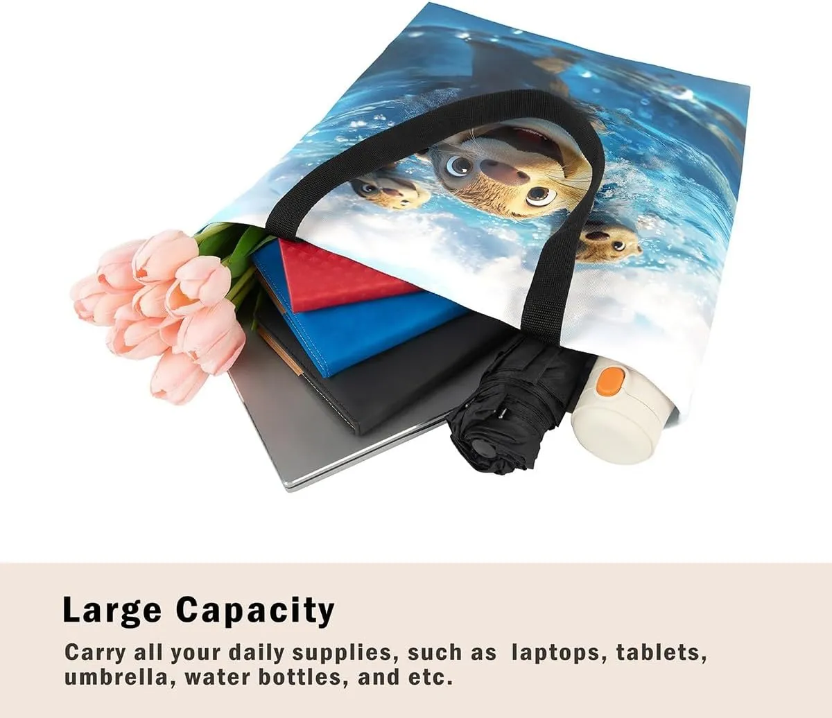 Jungle Animal Canvas Tote Bag,Cute 3D Wildlife Travel Bag for Women,Large Capacity Shopping Gym Bag