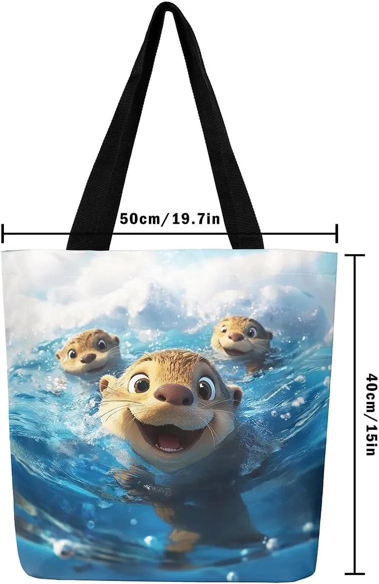 Jungle Animal Canvas Tote Bag,Cute 3D Wildlife Travel Bag for Women,Large Capacity Shopping Gym Bag
