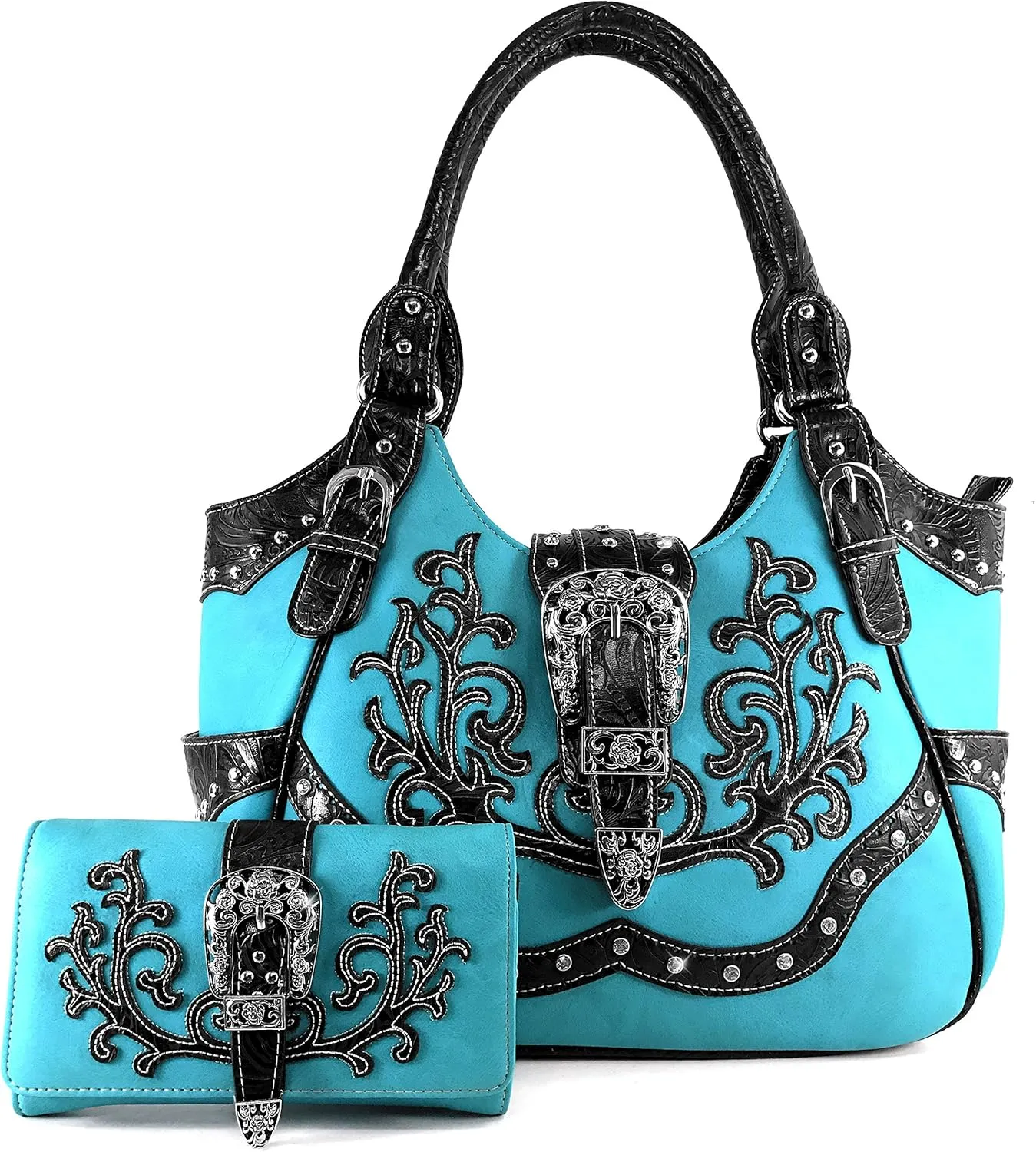 Justin West American Albino Floral Embroidery Buckle Shoulder Concealed Carry Handbag Purse
