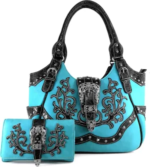 Justin West American Albino Floral Embroidery Buckle Shoulder Concealed Carry Handbag Purse