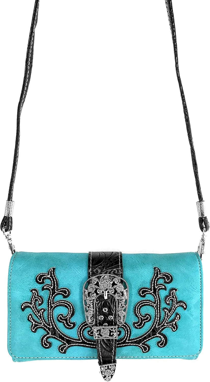 Justin West American Albino Floral Embroidery Buckle Shoulder Concealed Carry Handbag Purse