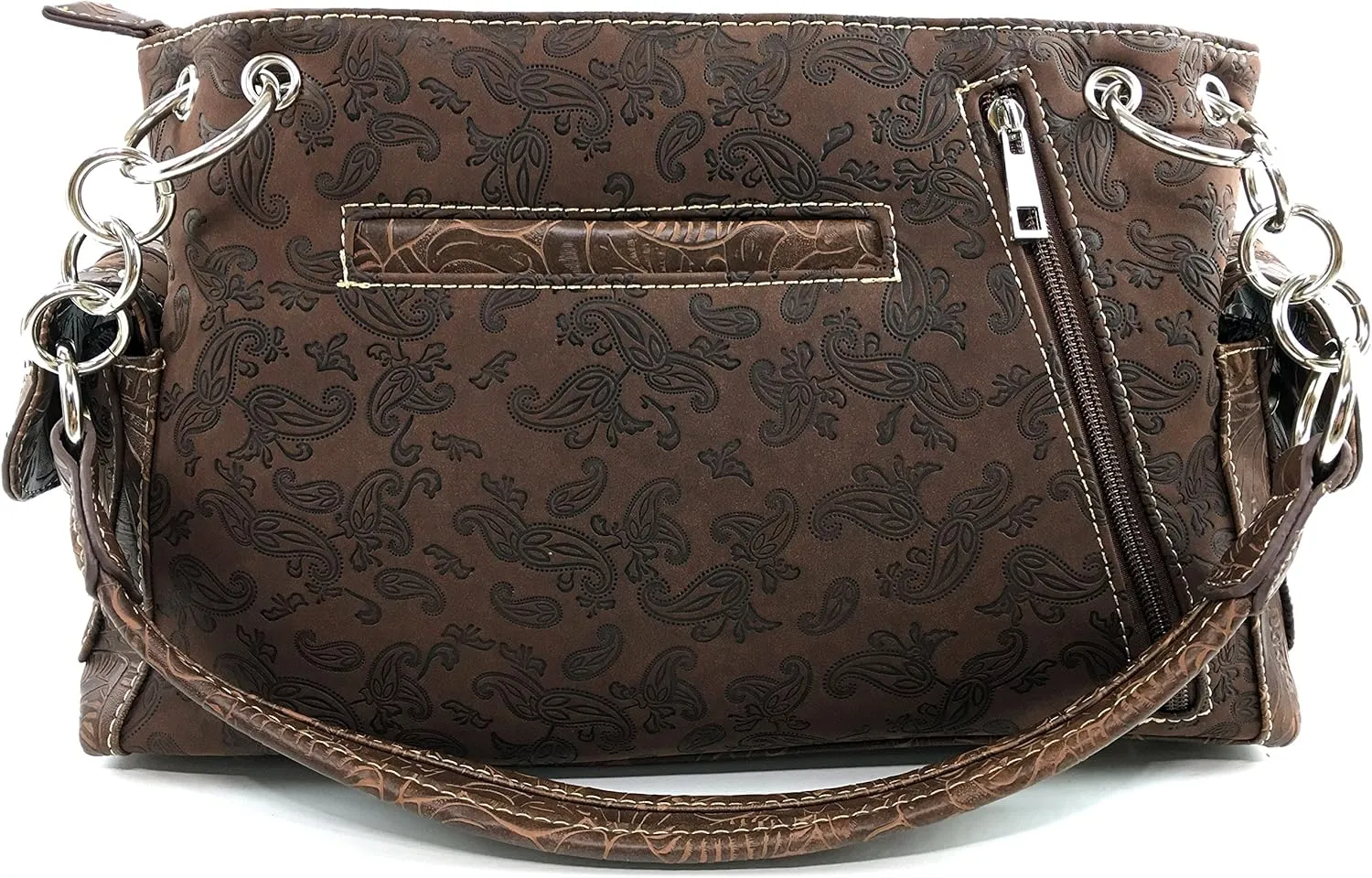 Justin West Paisley Embroidery Floral Tooled Leather Rhinestone Cross Shoulder Concealed Carry Handbag Purse