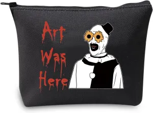 JXGZSO Horror Movie Lover Gift Clown Movie Cosmetic Bag With Zipper Art Was Here Halloween Themed Gift Pennywise Pouch Bag (Art Was Here Black)