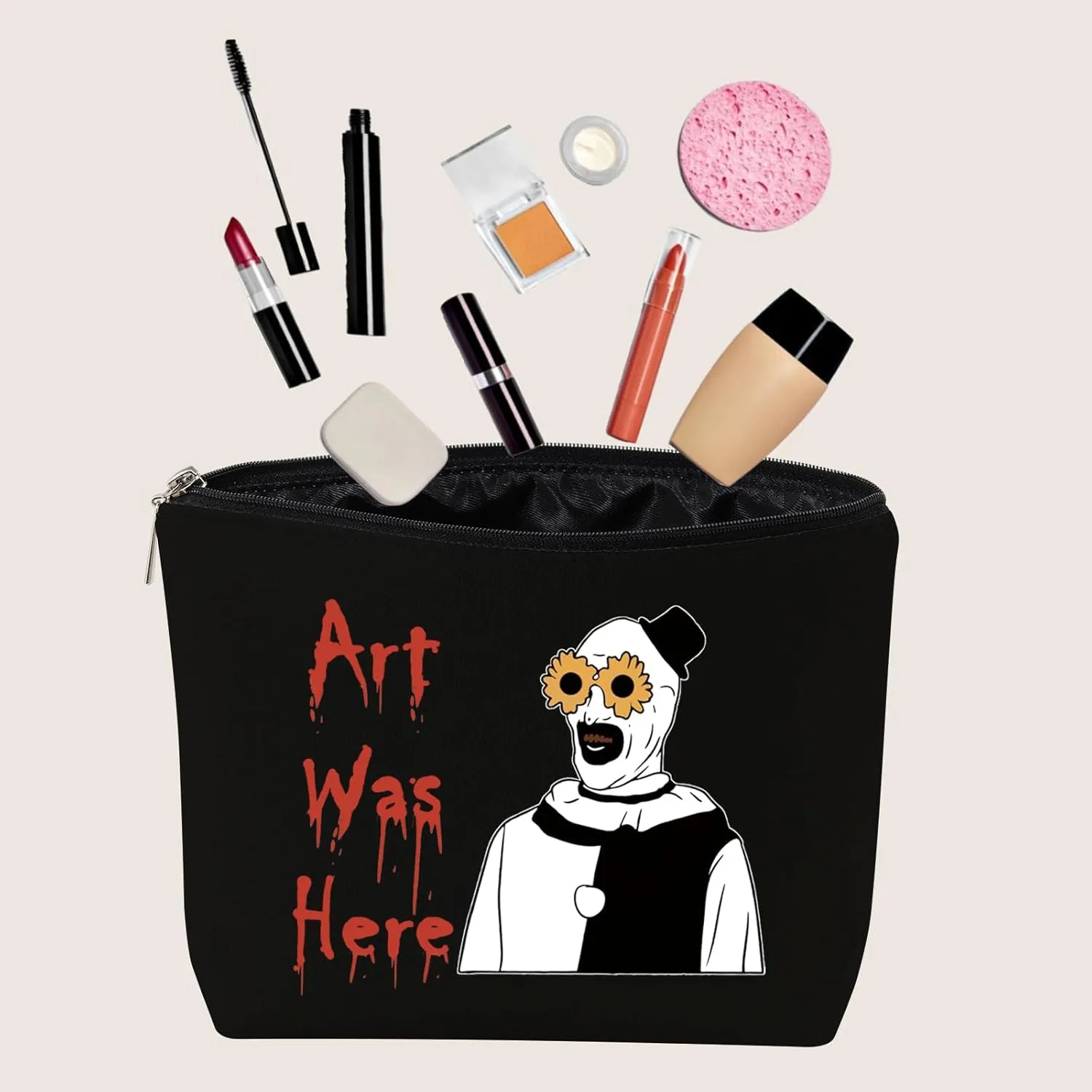 JXGZSO Horror Movie Lover Gift Clown Movie Cosmetic Bag With Zipper Art Was Here Halloween Themed Gift Pennywise Pouch Bag (Art Was Here Black)