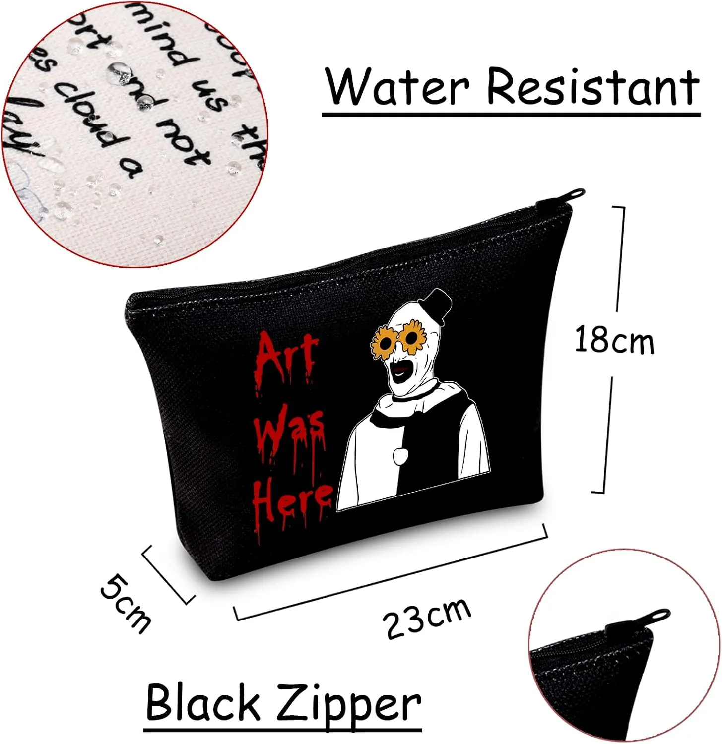 JXGZSO Horror Movie Lover Gift Clown Movie Cosmetic Bag With Zipper Art Was Here Halloween Themed Gift Pennywise Pouch Bag (Art Was Here Black)