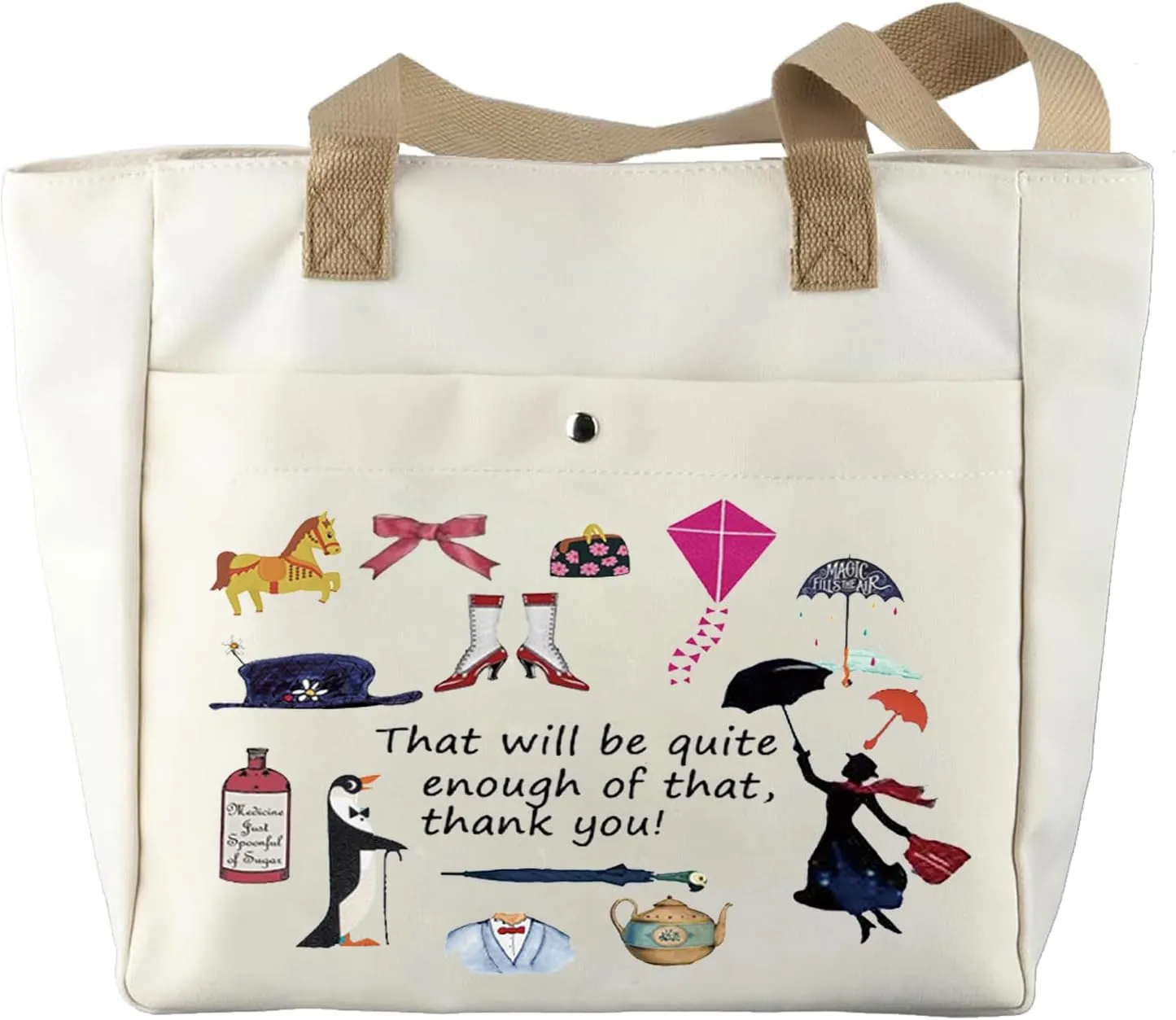 JYTAPP Marry Movie Tote Bag Mary Fans Gift Umbrella Fans Canvas Tote Bag Reusable Grocery Shoulder Shopping Bags (Beige Tote Bag)