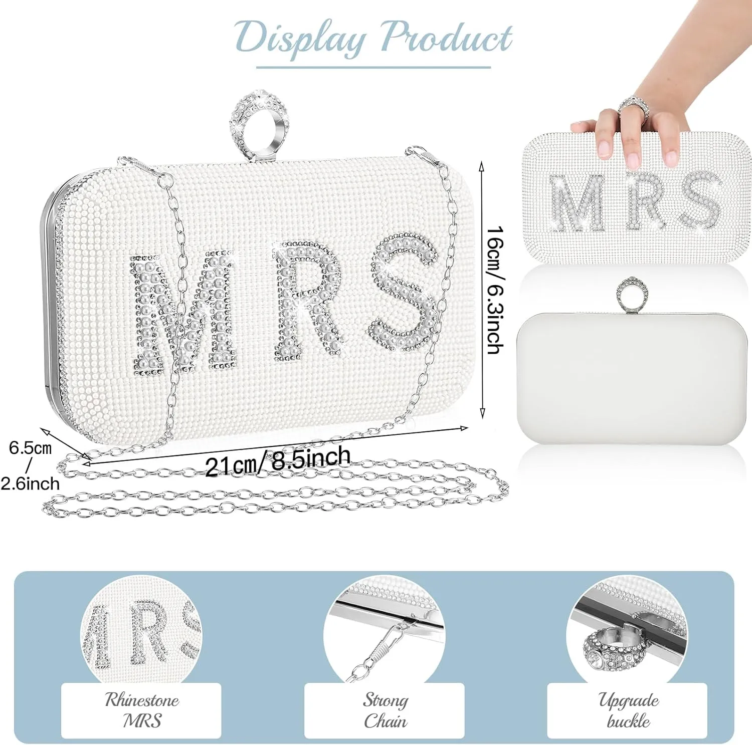 Kacctyen Rhinestone Clutch Bag Bride Clutch Purse Diamond Evening Bag Bride Purse Embellished Jewels Rhinestone Box Bag Gift