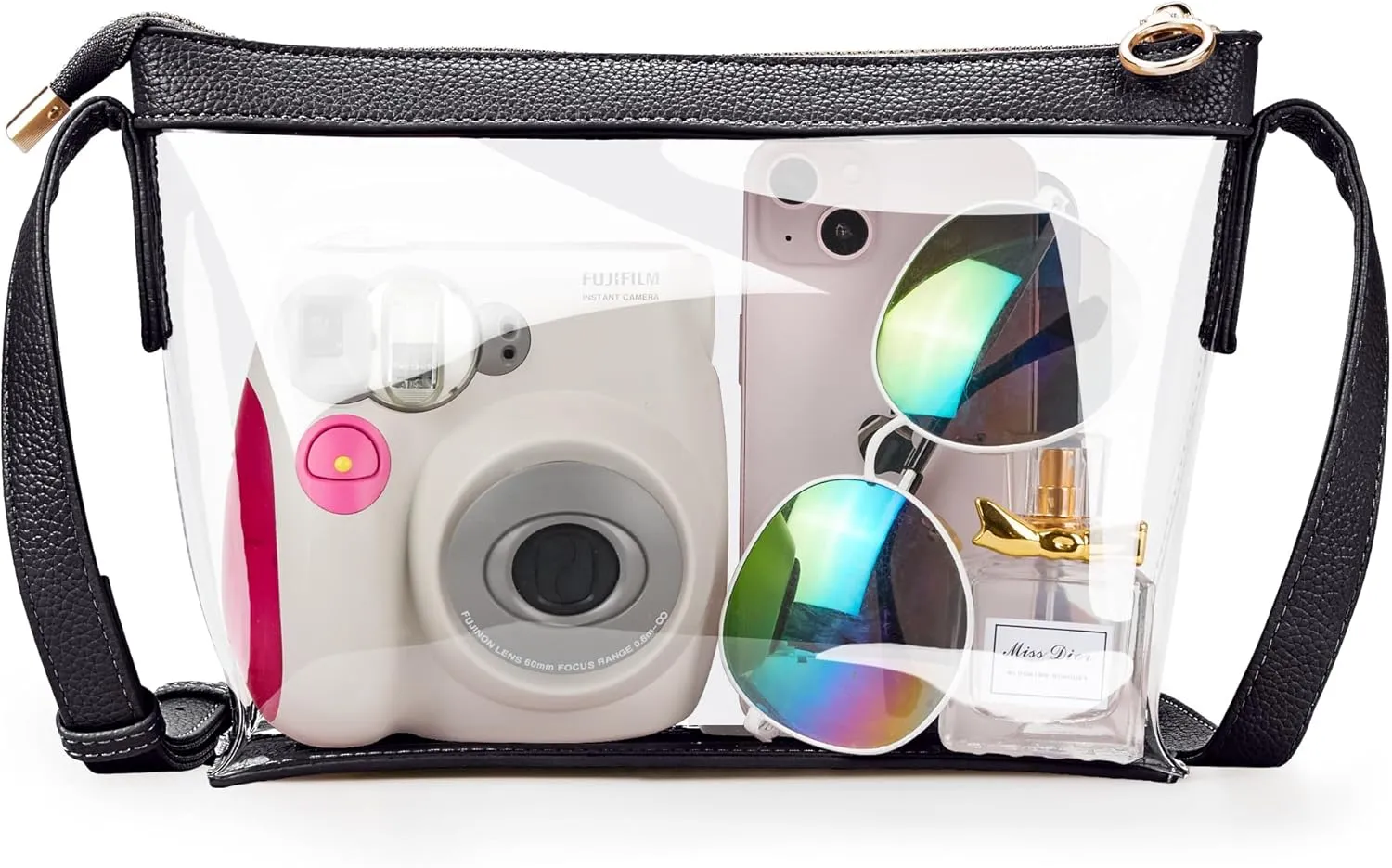 KALIDI Shoulder Bag Clear Stadium Approved Crossbody Handbag Zipper Leather PVC Purse Concert Airport Station