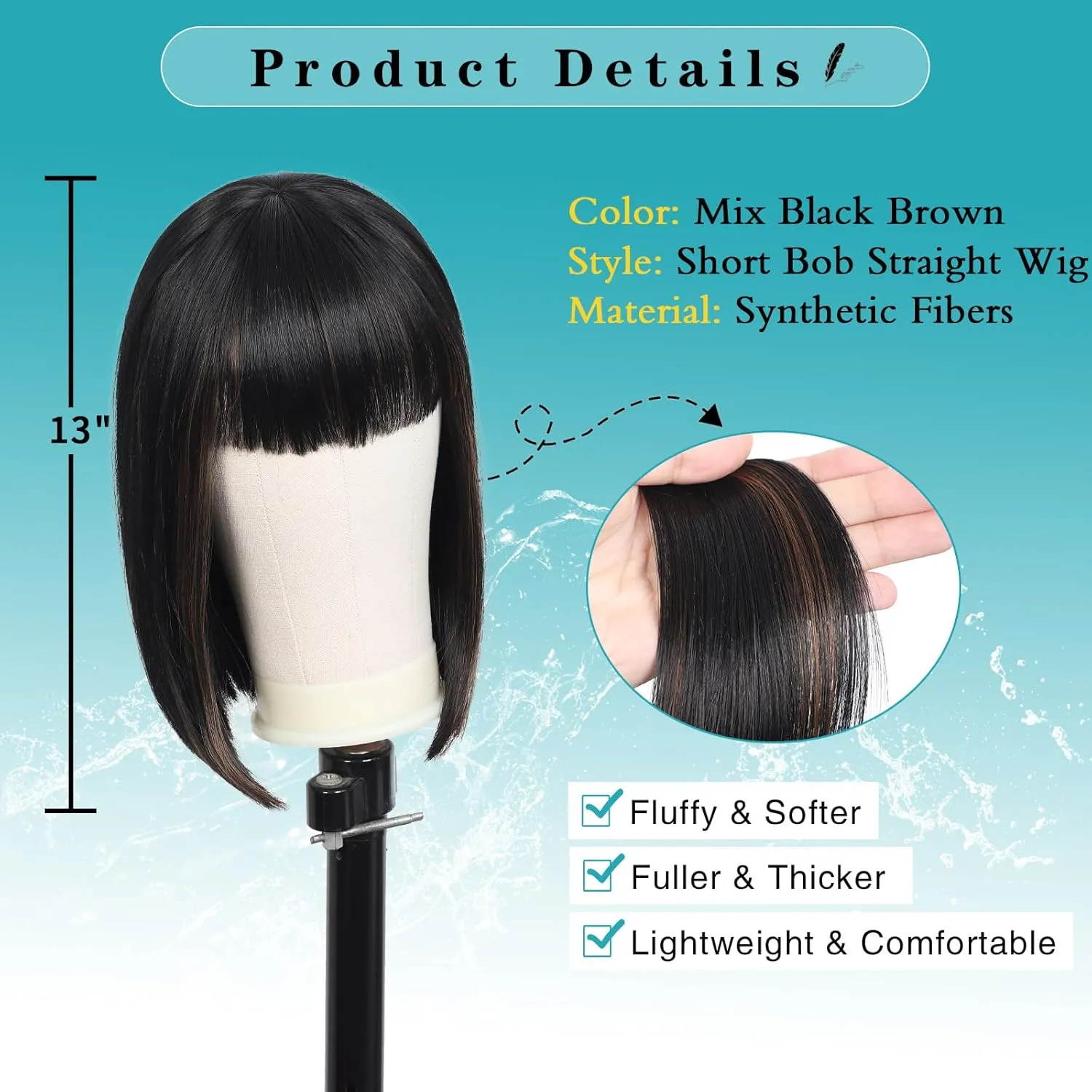 Kalyss Bob Wigs for Women Short Straight Bob Wig with Hair Bangs Natural Looking Heat Resistant Synthetic Hair Wigs for Women 13 Inches (Mix Black Brown)