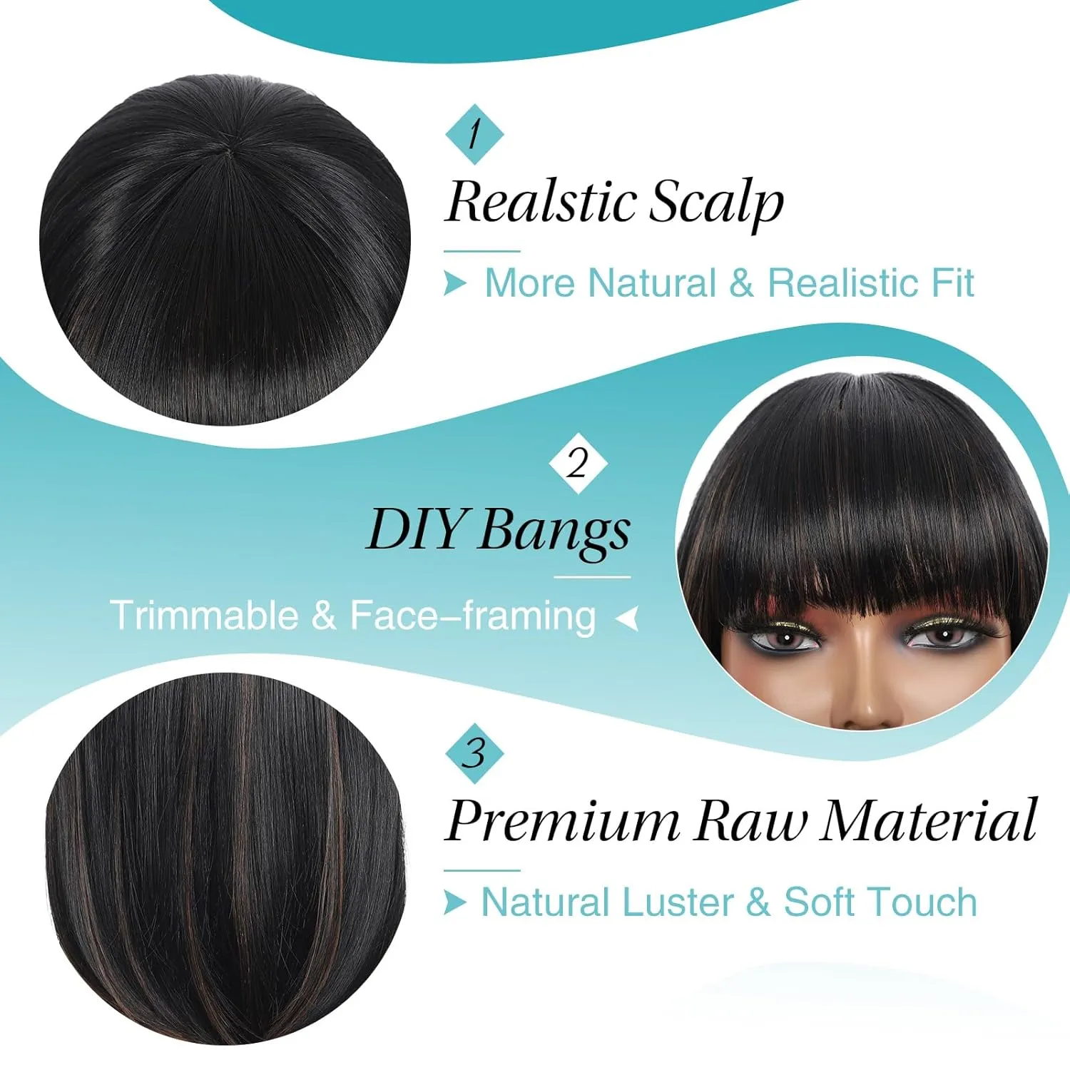 Kalyss Bob Wigs for Women Short Straight Bob Wig with Hair Bangs Natural Looking Heat Resistant Synthetic Hair Wigs for Women 13 Inches (Mix Black Brown)