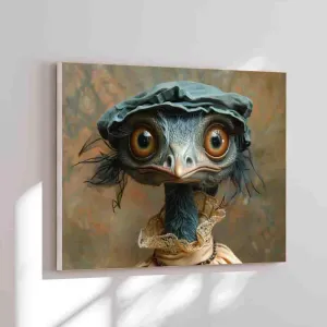 KAZHUN Miss Ostrich Emu portrait printing, vintage wall art, whimsical bird gifts,pictures for living room wall decor,for living room, bedroom,12x16inch, red-8